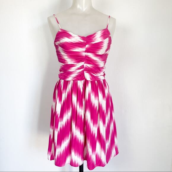 Parker | 100% Silk Pink White Mini Dress - Picture 1 of 8
